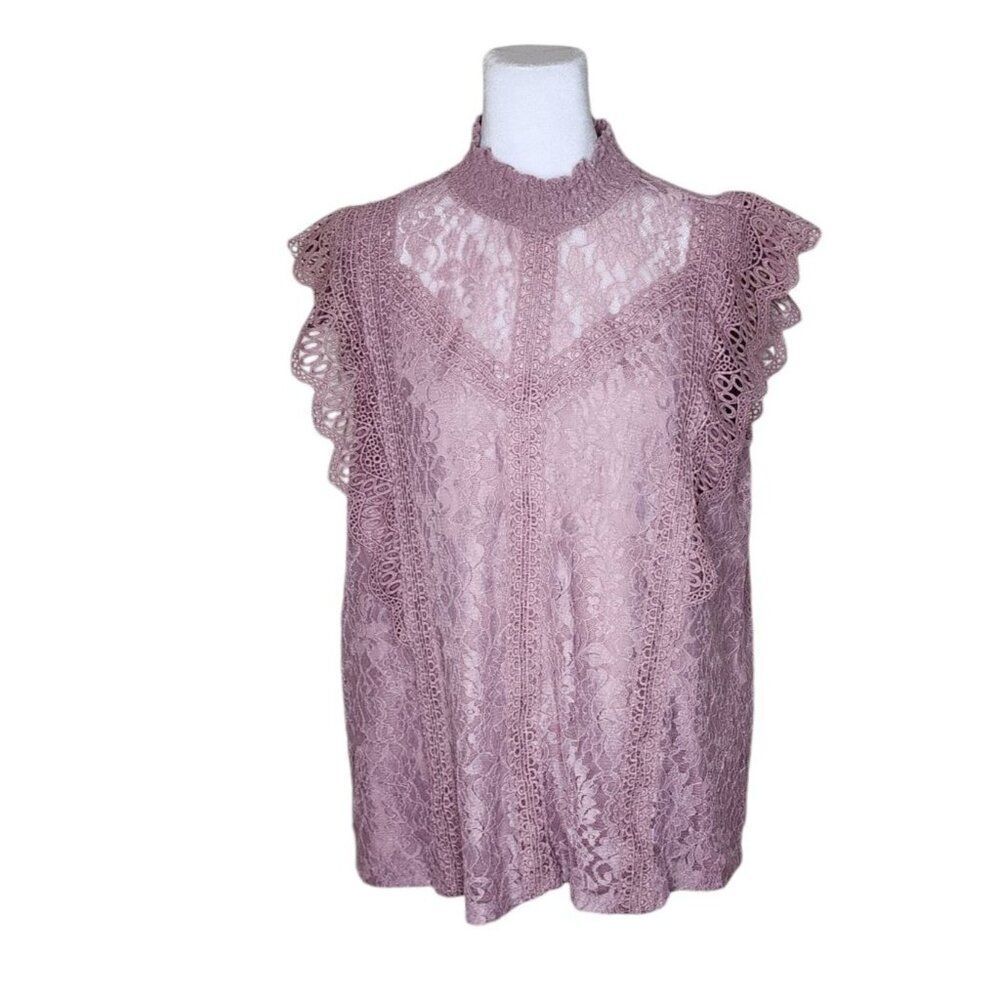 Cable and Gauge Sleeveless Lace High Collar Top Blouse Womens Size XL Pink